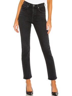 Agolde Riley Washed Black High-Rise Straight Jeans Size 23